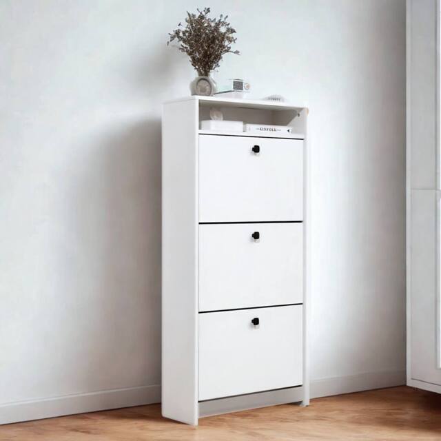 Pirlo Plush 3 Drawer Hallway Shoe Storage Cabinet With Shelf White - image 1