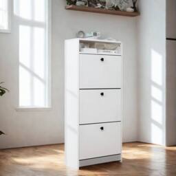 Pirlo Plush 3 Drawer Hallway Shoe Storage Cabinet With Shelf White - thumbnail 2