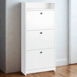 Pirlo Plush 3 Drawer Hallway Shoe Storage Cabinet With Shelf White - thumbnail 4