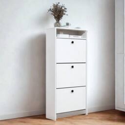 Pirlo Plush 3 Drawer Hallway Shoe Storage Cabinet With Shelf White - thumbnail 1