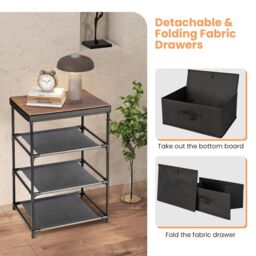 Costway 3-Tier Fabric Dresser Chests of Drawers Bedroom Nightstand w/ 3 Drawers in Black - thumbnail 4
