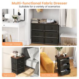 Costway 3-Tier Fabric Dresser Chests of Drawers Bedroom Nightstand w/ 3 Drawers in Black - thumbnail 2