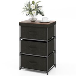 Costway 3-Tier Fabric Dresser Chests of Drawers Bedroom Nightstand w/ 3 Drawers in Black - thumbnail 1