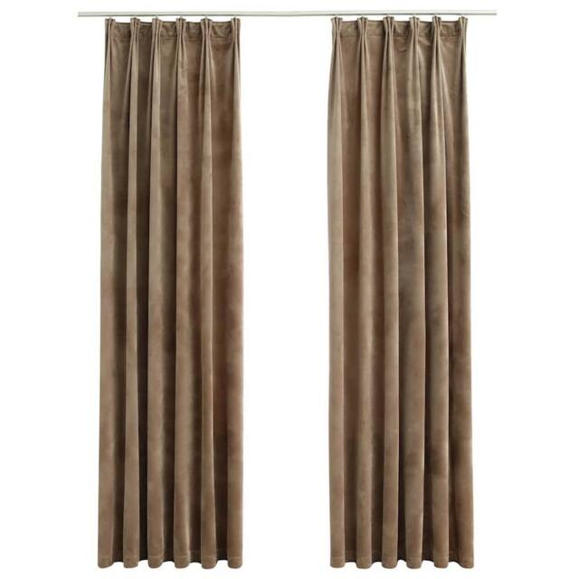Berkfield Home Blackout Curtains 2 pcs with Hooks Velvet Beige 140x245 cm - image 1