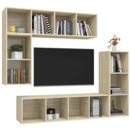 Berkfield Home 4 Piece TV Cabinet Set Sonoma Oak Engineered Wood in Light Tan - thumbnail 3