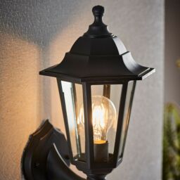Loops IP44 Outdoor Wall Light Black Rust Proof & Glass Lamp Traditional Porch Lantern - thumbnail 4