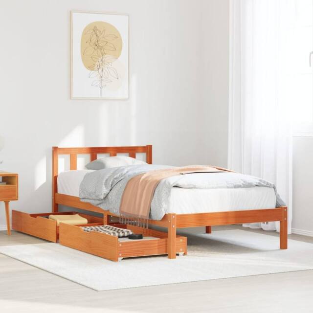 Berkfield Home Bed Frame without Mattress Wax Brown 100x200 cm Solid Wood Pine - image 1