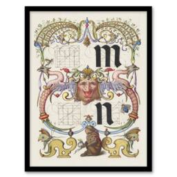 "Artery8 Pictorial Letter Guide M & N Calligraphy Framed Wall Art Print in White - Size: W12"" x H16""" - thumbnail 1