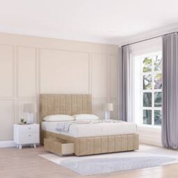 "Sloomy California Divan Bed Base Slate Naples 4 Drawers 12"" Footboard & 54"" Floor Standing Headboard in Cream - Size: King" - thumbnail 1