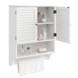 Costway Bathroom Wall Cabinet with 2 Doors & 3-Position Adjustable Shelf in White
