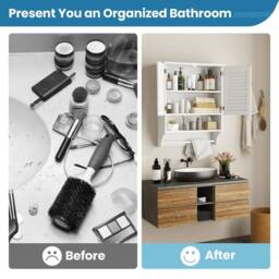 Costway Bathroom Wall Cabinet with 2 Doors & 3-Position Adjustable Shelf in White - thumbnail 6