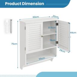 Costway Bathroom Wall Cabinet with 2 Doors & 3-Position Adjustable Shelf in White - thumbnail 2