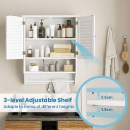 Costway Bathroom Wall Cabinet with 2 Doors & 3-Position Adjustable Shelf in White - thumbnail 4