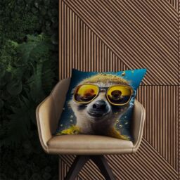 Warren Reed - Designer Meerkat With Golden Glasses Splashart Outdoor Cushion in Yellow - Size: 45 cm x 45 cm - thumbnail 2