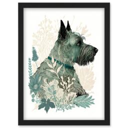 Artery8 Scottish Terrier Dog Lying in Flower Field Modern Teal Tan Illustration Artwork Framed Wall Art Print A4 in Black - thumbnail 1