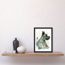 Artery8 Scottish Terrier Dog Lying in Flower Field Modern Teal Tan Illustration Artwork Framed Wall Art Print A4 in Black - thumbnail 2