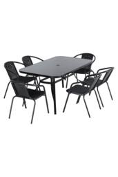 Living and Home 7 PCS Tempered Glass Outdoor Garden Dining Table Set with Parasol Hole in Black - thumbnail 3