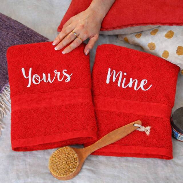 Duncan Stewart Personalised Bath Towel Set For Couples in Red - image 1