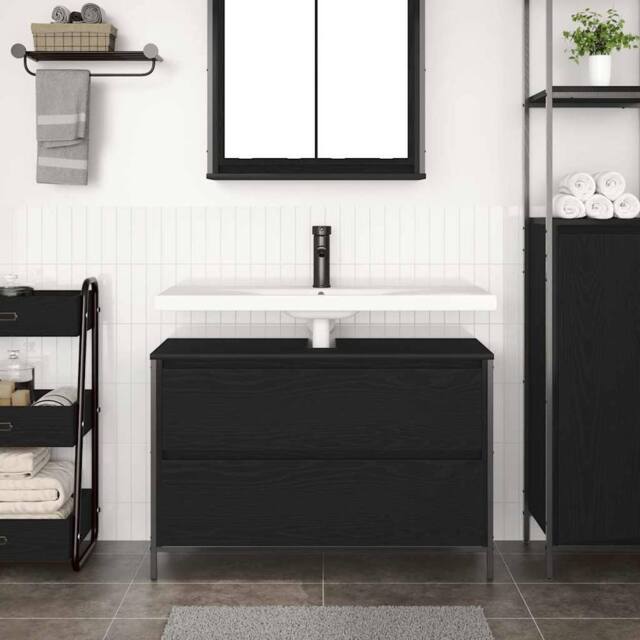 Berkfield Home Decorative Bathroom Basin Cabinet with Drawers Black Oak 90x34.5x60 cm - image 1