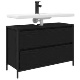 Berkfield Home Decorative Bathroom Basin Cabinet with Drawers Black Oak 90x34.5x60 cm - thumbnail 4