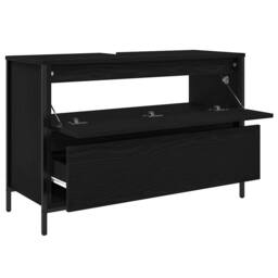 Berkfield Home Decorative Bathroom Basin Cabinet with Drawers Black Oak 90x34.5x60 cm - thumbnail 5