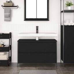 Berkfield Home Decorative Bathroom Basin Cabinet with Drawers Black Oak 90x34.5x60 cm - thumbnail 1