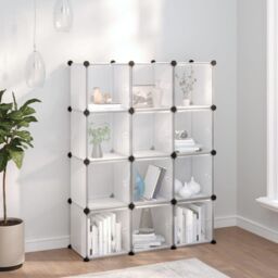Berkfield Home Storage Cube Organiser with 12 Cubes & Doors Transparent PP in Clear - thumbnail 1