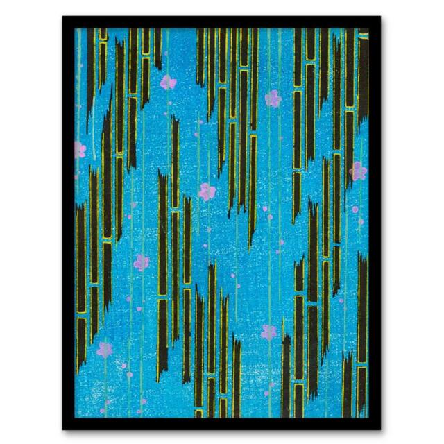 Artery8 Furuya Korin Framed Wall Art Print Flowers & Bamboo Vintage Pattern in Blue - Size: A4 - image 1
