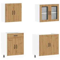 Berkfield Home 4 Piece Kitchen Cabinet Set Kalmar Artisan Oak Engineered Wood in Brown - thumbnail 4