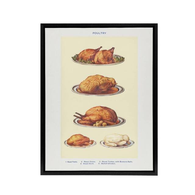"Artery8 Poultry Dishes Vintage Kitchen Mrs Beeton Framed Canvas Wall Art Print in Yellow - Size: W18"" x H24""" - image 1