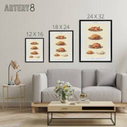 "Artery8 Poultry Dishes Vintage Kitchen Mrs Beeton Framed Canvas Wall Art Print in Yellow - Size: W18"" x H24""" - thumbnail 4