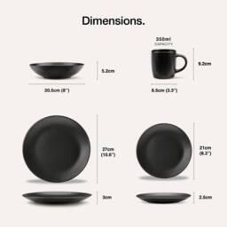 VonShef 16-Piece Dinner Set, Matte Black Stoneware Dinner Set - Size: 4 Person - thumbnail 6