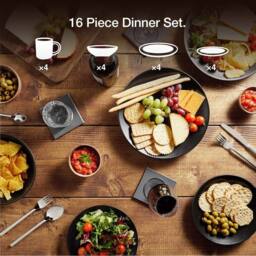 VonShef 16-Piece Dinner Set, Matte Black Stoneware Dinner Set - Size: 4 Person - thumbnail 2