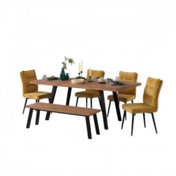 FURNITURE ONE 6-Piece Dining Set, Expandable Dining Table with 4 Chairs & Bench in Brown - Size: 6 Person - thumbnail 2