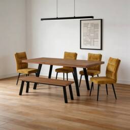 FURNITURE ONE 6-Piece Dining Set, Expandable Dining Table with 4 Chairs & Bench in Brown - Size: 6 Person