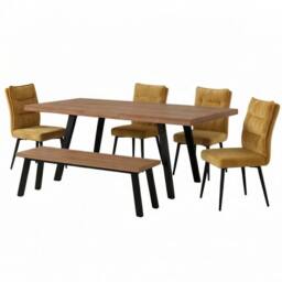 FURNITURE ONE 6-Piece Dining Set, Expandable Dining Table with 4 Chairs & Bench in Brown - Size: 6 Person - thumbnail 3