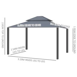 OUTSUNNY 3 x 3.7m Aluminium Outdoor Hardtop Gazebo Canopy 2-Tier Roof in Dark Grey - thumbnail 3