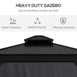 OUTSUNNY 3 x 3.7m Aluminium Outdoor Hardtop Gazebo Canopy 2-Tier Roof in Dark Grey - thumbnail 4