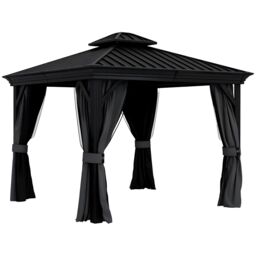 OUTSUNNY 3 x 3.7m Aluminium Outdoor Hardtop Gazebo Canopy 2-Tier Roof in Dark Grey - thumbnail 2