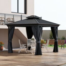 OUTSUNNY 3 x 3.7m Aluminium Outdoor Hardtop Gazebo Canopy 2-Tier Roof in Dark Grey - thumbnail 1