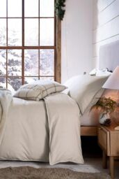 Murmur 'Laila Brushed Cotton' Fitted Sheet in Cream - Size: Super King Fitted