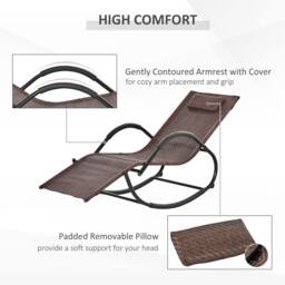 OUTSUNNY Zero Gravity Rocking Lounge Chair Pillow Garden Outdoor Furniture in Brown - thumbnail 5
