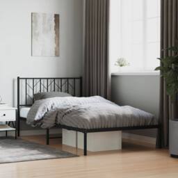 Berkfield Home Metal Bed Frame without Mattress with Headboard Black 107x203cm - Size: 107x203 cm - thumbnail 2