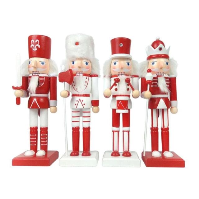 Shatchi 25cm Red Wooden Nutcrackers Soldiers King Drummer Christmas Ornament 4pcs Set - image 1