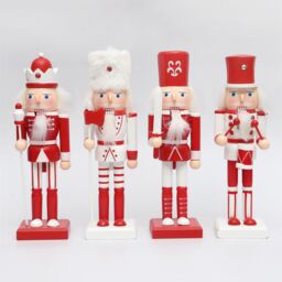 Shatchi 25cm Red Wooden Nutcrackers Soldiers King Drummer Christmas Ornament 4pcs Set - thumbnail 3