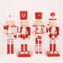 Shatchi 25cm Red Wooden Nutcrackers Soldiers King Drummer Christmas Ornament 4pcs Set - thumbnail 4