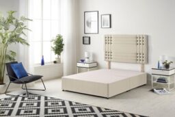 Somnior Flexby Tweed Fabric Divan Bed with Orthopeadic Sprung Memory Foam Mattress & Headboard in Natural - Size: Small Double - thumbnail 3