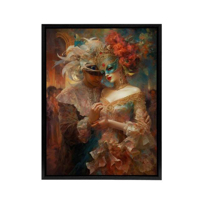"Artery8 Venetian Masked Ball Romantic Framed Canvas Wall Art Print - Size: W12"" x H16""" - image 1