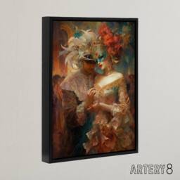 "Artery8 Venetian Masked Ball Romantic Framed Canvas Wall Art Print - Size: W12"" x H16""" - thumbnail 2