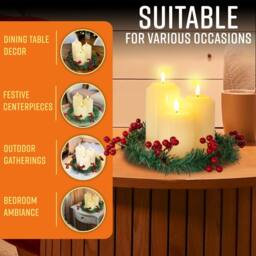 Globrite 3-Pack Flickering Flameless LED Candles Xmas Decorations Berry Wreath - thumbnail 2